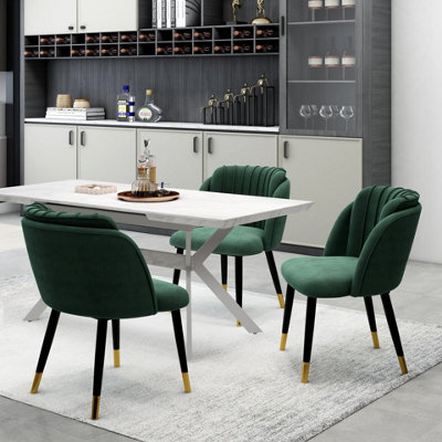 Milano Blaze LUX Extendable Dining Set, a White Dining Table with 4 Green/Gold Dining Chairs