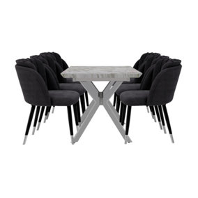 Milano Blaze LUX Extendable Dining Set, a White Dining Table with 6 Black/Silver Dining Chairs