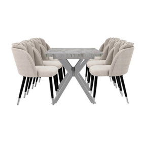 Milano Blaze LUX Extendable Dining Set, a White Dining Table with 6 Grey/Silver Dining Chairs