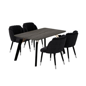 Milano Cosmo LUX Dining Set, a Black Dining Table with 4 Black/Silver Dining Chairs