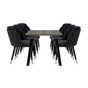 Milano Cosmo LUX Dining Set, a Black Dining Table with 6 Black/Silver Dining Chairs