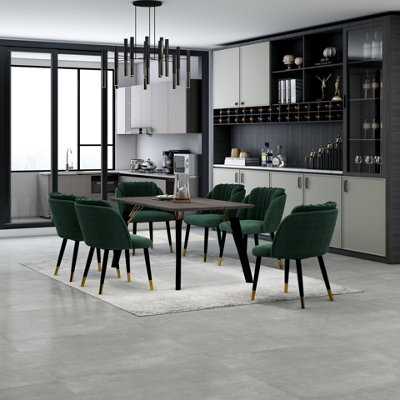 Milano Cosmo LUX Dining Set, a Black Dining Table with 6 Green/Gold Dining Chairs