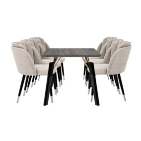 Milano Cosmo LUX Dining Set, a Black Dining Table with 6 Grey/Silver Dining Chairs