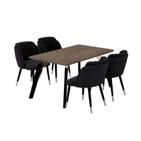 Milano Cosmo LUX Dining Set, a Walnut Dining Table with 6 Black/Silver Dining Chairs
