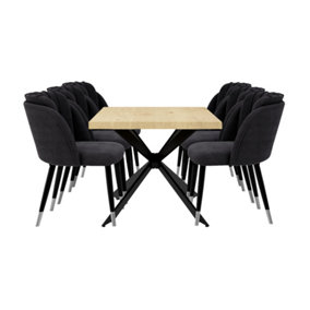 Milano Duke LUX Dining Set, a Oak Dining Table with 6 Black/Silver Dining Chairs