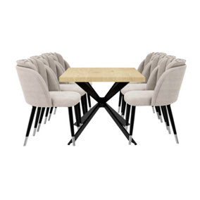 Milano Duke LUX Dining Set, a Oak Dining Table with 6 Grey/Silver Dining Chairs