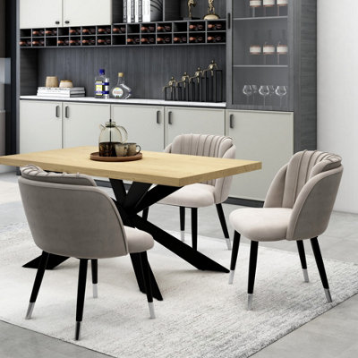 Milano Duke LUX Dining Set, a Oak Dining Table with 6 Grey/Silver Dining Chairs