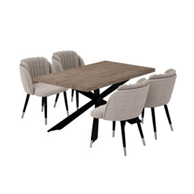 Milano Duke LUX Dining Set, a Walnut Dining Table With 4 Grey/Silver Dining Chairs