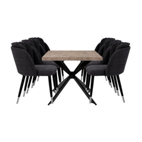 Milano Duke LUX Dining Set, a Walnut Dining Table With 6 Black/Silver Dining Chairs