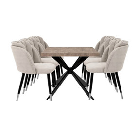 Milano Duke LUX Dining Set, a Walnut Dining Table With 6 Grey/Silver Dining Chairs