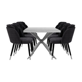 Milano Duke LUX Dining Set, a White Dining Table with 6 Black/Silver Dining Chairs