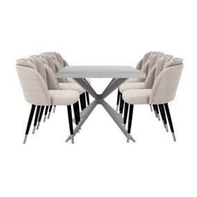 Milano Duke LUX Dining Set, a White Dining Table with 6 Grey/Silver Dining Chairs