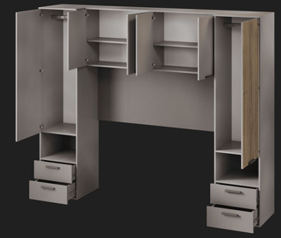 Milano Grey and Slatted Rustic Oak Effect Overbed Storage Unit with ...