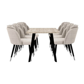 Milano Roco Duke LUX Dining Set, a Light Walunt Dining Table with 6 Grey/Silver Dining Chairs