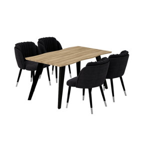 Milano Roco Duke LUX Dining Set, a Oak Dining Table with 4 Black/Silver Dining Chairs