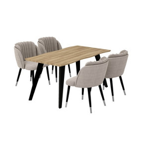 Milano Roco Duke LUX Dining Set, a Oak Dining Table with 4 Grey/Silver Dining Chairs