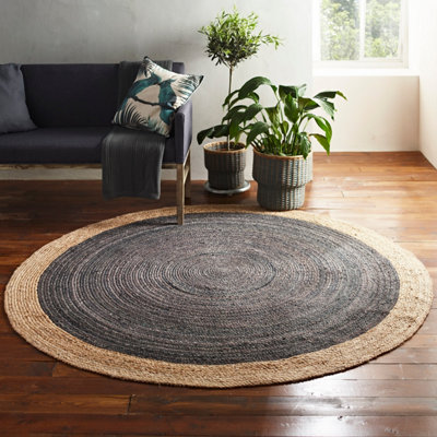 Milano Soft Jute Rug with Light Grey Centre - 120cm Diameter