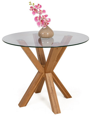 Milano Solid Oak Glass Dining Table DIY at B&Q