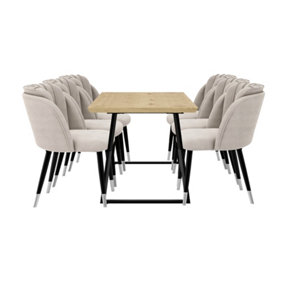 Milano Toga Extendable Dining Set, a Brown Dining Table with 6 Grey/Silver Dining Chairs