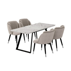 Milano Toga Extendable Dining Set, a White Dining Table with 4 Grey/Silver Dining Chairs
