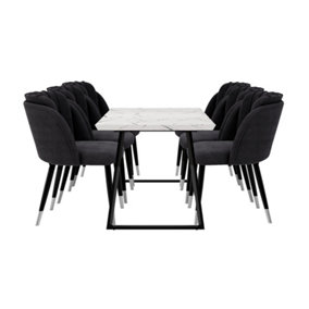 Milano Toga Extendable Dining Set, a White Dining Table with 6 Black/Silver Dining Chairs