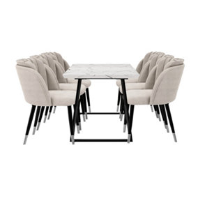 Milano Toga Extendable Dining Set, a White Dining Table with 6 Grey/Silver Dining Chairs