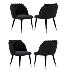 Milano Velvet Dining Chair Set of 4, Black/Silver