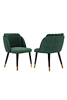 Milano Velvet Dining Chairs, Set of 2, Green/Gold