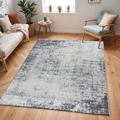 MILENA Abstract Modern Marble Grey/White Area Rug 160 x 215 cm