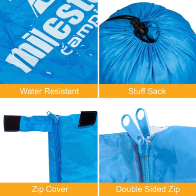 Milestone Camping Envelope Single Sleeping Bag - Blue