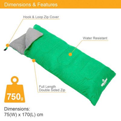 Milestone Camping Envelope Single Sleeping Bag - Green