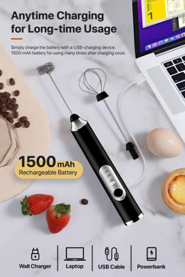 Maxmartt USB Rechargeable Milk Frother - Stainless Steel Handheld Frother For Latte, Cappuccino, Hot Chocolate