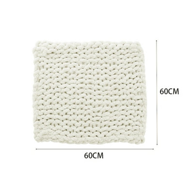Milk White Soft Handwoven Knitted Chenille Blanket for Couch and Bed 60cm L x 60cm W