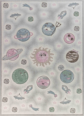 MILKY WAY Kids Modern Beige/Grey Bedroom Area Rug 120 x 170 cm