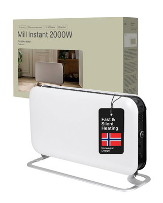 Mill Convection Heater Instant Portable Electric Radiator 2000W - White - Energy Efficient, Free Standing, LED Display