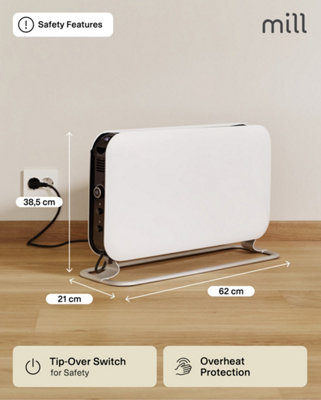 Mill Convection Heater Instant Portable Electric Radiator 2000W - White - Energy Efficient, Free Standing, LED Display