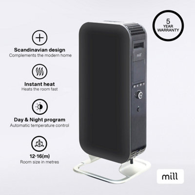 Mill Heater Oil Filled Radiator 1000W Portable - Black - Electric