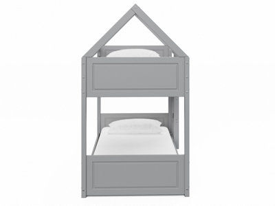 Miller Bunk Bed House Single Kids Frame, Light Grey