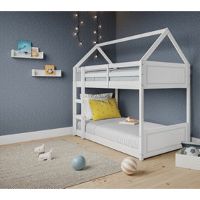 Miller Bunk Bed House Single Kids Frame, White