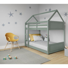 Miller Two Single Bunk Bed House Style Kids Frame Pastel Green Solid Wooden Pine