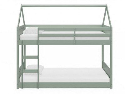 Miller Two Single Bunk Bed House Style Kids Frame Pastel Green Solid Wooden Pine