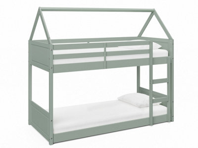 Miller Two Single Bunk Bed House Style Kids Frame Pastel Green Solid Wooden Pine