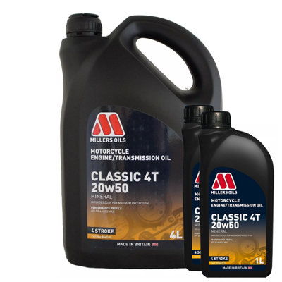 Millers Oils Classic 4T 20w-50 Mineral Motorcycle Engine Oil API SG, SF ...