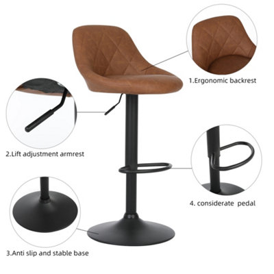 Illhouse Odern Bar Stools Set, Leatherette, Adjustable Swivel Gas