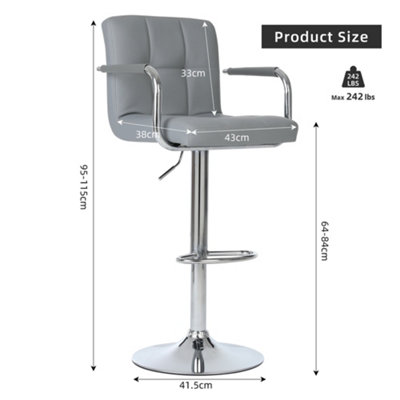 Millhouse Pair of Bar Stools Set with Arms, Backrest, Breakfast Bar, Kitchen and Home Barstools DM717 Grey