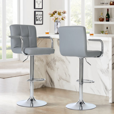 Millhouse Pair of Bar Stools Set with Arms, Backrest, Breakfast Bar, Kitchen and Home Barstools DM717 Grey