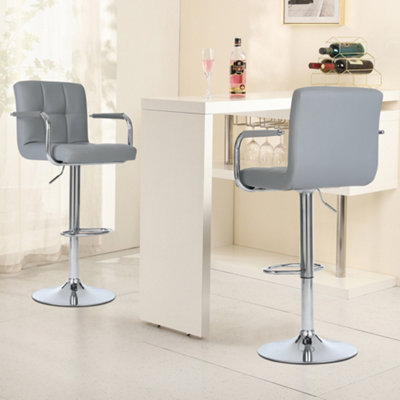 Millhouse Pair of Bar Stools Set with Arms, Backrest, Breakfast Bar, Kitchen and Home Barstools DM717 Grey