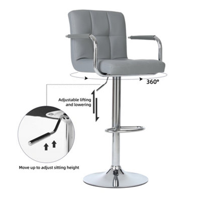 Millhouse Pair of Bar Stools Set with Arms, Backrest, Breakfast Bar, Kitchen and Home Barstools DM717 Grey