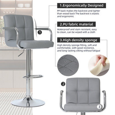 Millhouse Pair of Bar Stools Set with Arms, Backrest, Breakfast Bar, Kitchen and Home Barstools DM717 Grey