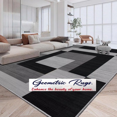 Milo Black Grey Rugs Bedroom Livingroom Kitchen Indoor/Outdoor Extra Large Non Slip Area Rug Printed Carpets Soft Modern Mats